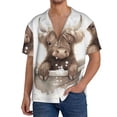 thumbnail image 1 of Fotbe Cute Cow Bath Camisa Estampada de Manga Corta para Hombre, Casual de Verano, Estilo Playero, Sin Arrugas-Small, 1 of 5