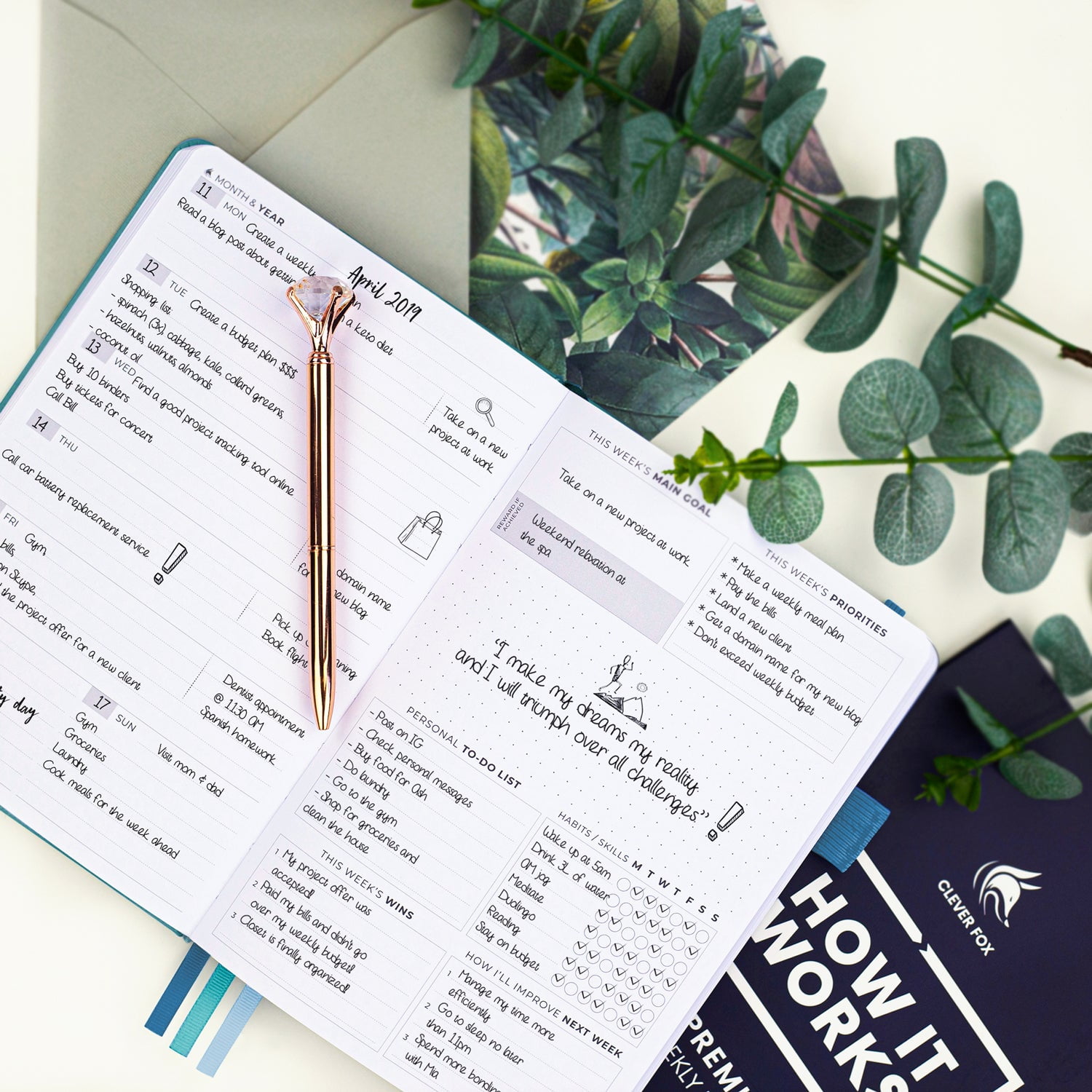 Clever Fox Planner Premium Edition – Undated Luxurious Weekly & Monthly Planner to Increase Productivity and Hit Your Goals – Organizer – Start Anytime, A5, Lasts 1 Year, Dark Teal (Weekly)