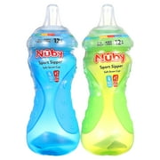 Nuby Active Sipeez Straw Sippy Cup, Blue/Green, 10 fl oz, 2 Pack