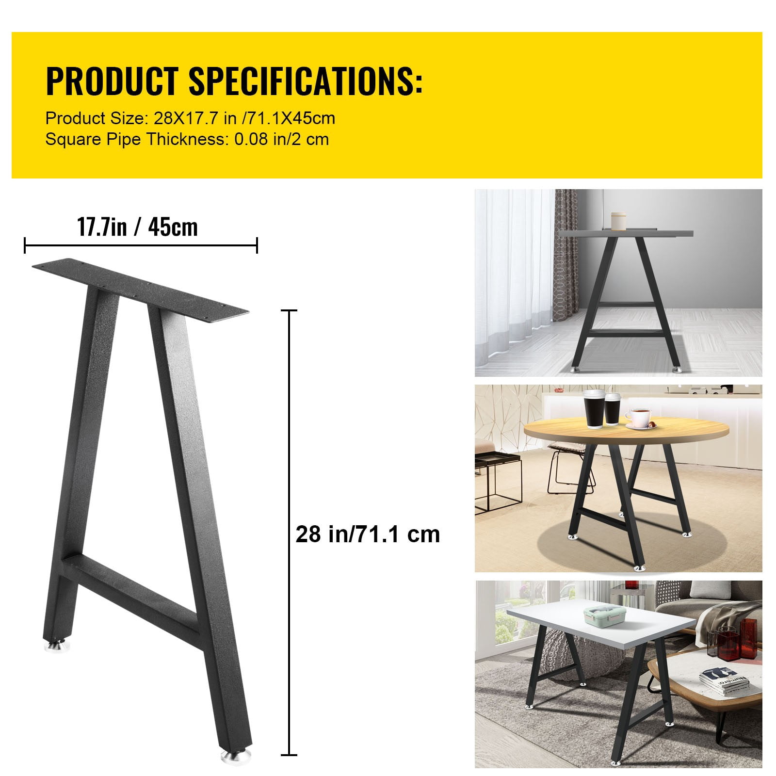 BENTISM Metal Table Legs 28 x 17.7 inch A-Shaped Desk Legs Set of 2 Heavy Duty Bench Legs Rustic Metal Furniture Legs Wrought Iron Coffee Table Legs Home DIY for Dining Table w/Floor Protectors Black