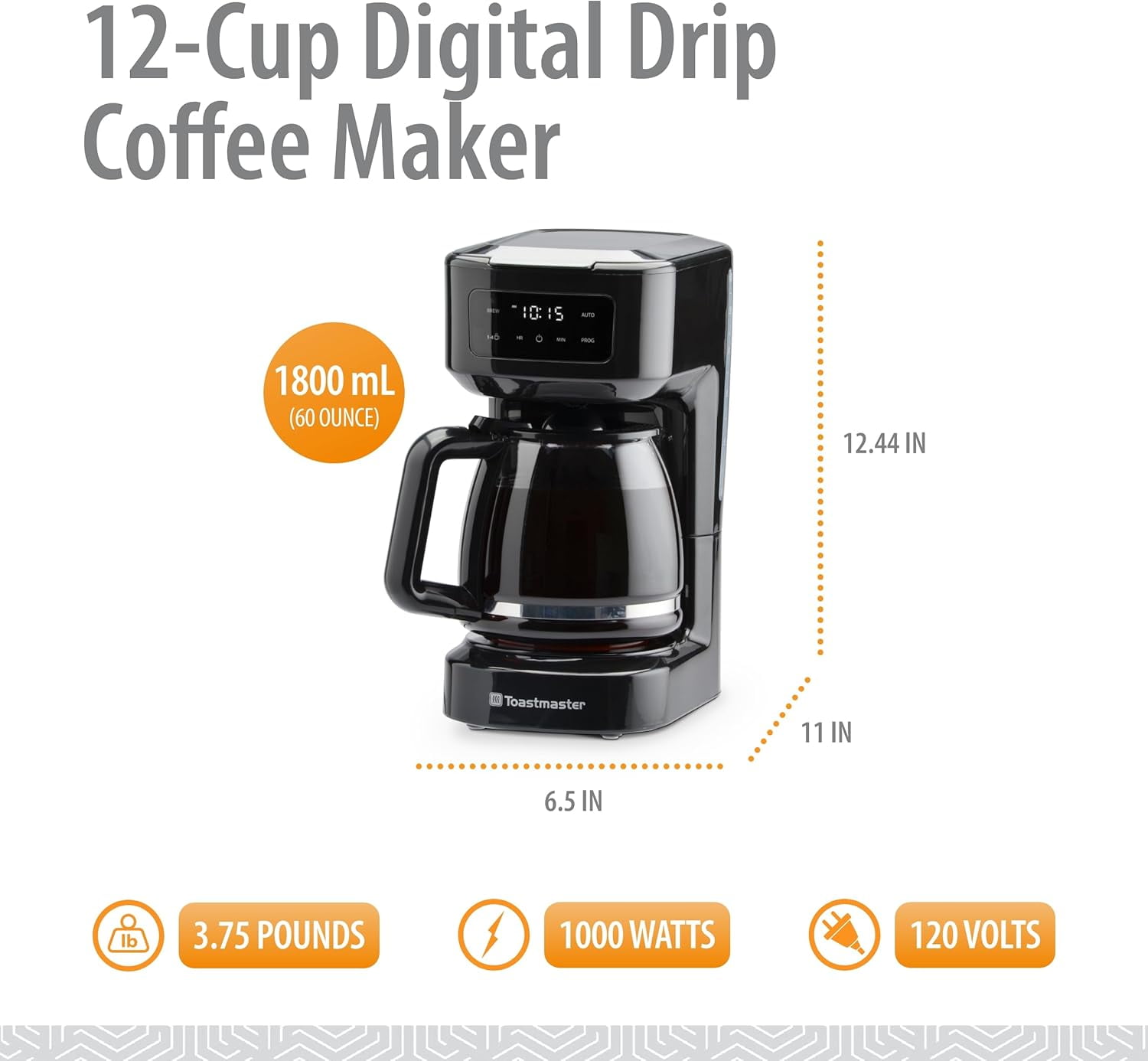 12-Cup Digital Touchscreen Drip Coffee Maker - Programmable Automatic Coffee Machine - Kitchen Appliance with Keep Warm Setting
