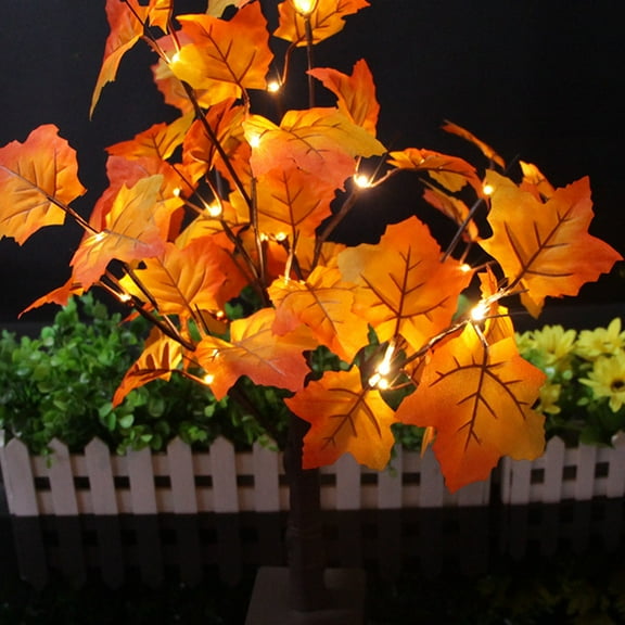 Raindrops Warm White LED Lighted Fall Maple Tree Decor with Plastic Leaves for Tabletop Autumn Festival Decor 24 Heads