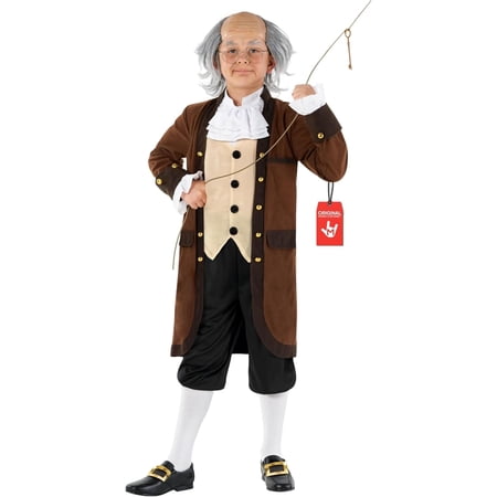 Morph Morph Benjamin Franklin Costume For Kids, Colonial Founding Father Outfit, Perfect For Presidents Day Celebrations Halloween Costume For Boy Blue Large