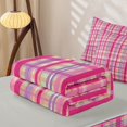 thumbnail image 5 of Castle Fairy Retro Bright Plaid Zipper Twin Comforter Sets with Fitted Sheet and 2 Pillowcases,Abstract Intersecting Strip Zipper Bedding Set,Fuchsia Lavender White,Reversible, 5 of 7