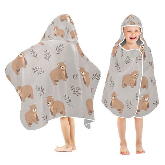 Yayeee Kids Hooded Towel with Hand Pockets Beach Soft Absorbent Bath Wrap 50 x 23.5 inch, Cartoon Bear