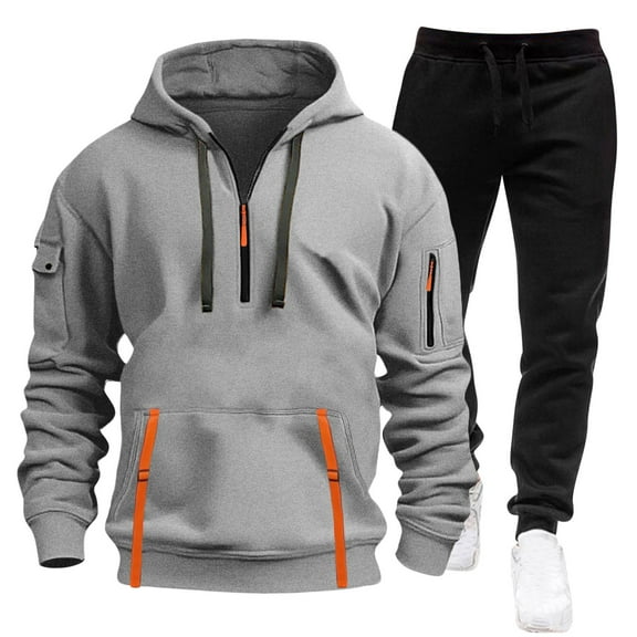 EOYWHK Mens Sweat Set Two Piece Winter Sweatsuits Half Zip Up Long Sleeve Hooded Sweatshirts and Sweatpants