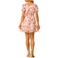 thumbnail image 3 of MODA NOVA Juniors Smocked Waist Summer  Floral Print Square Neck Dress, 3 of 6