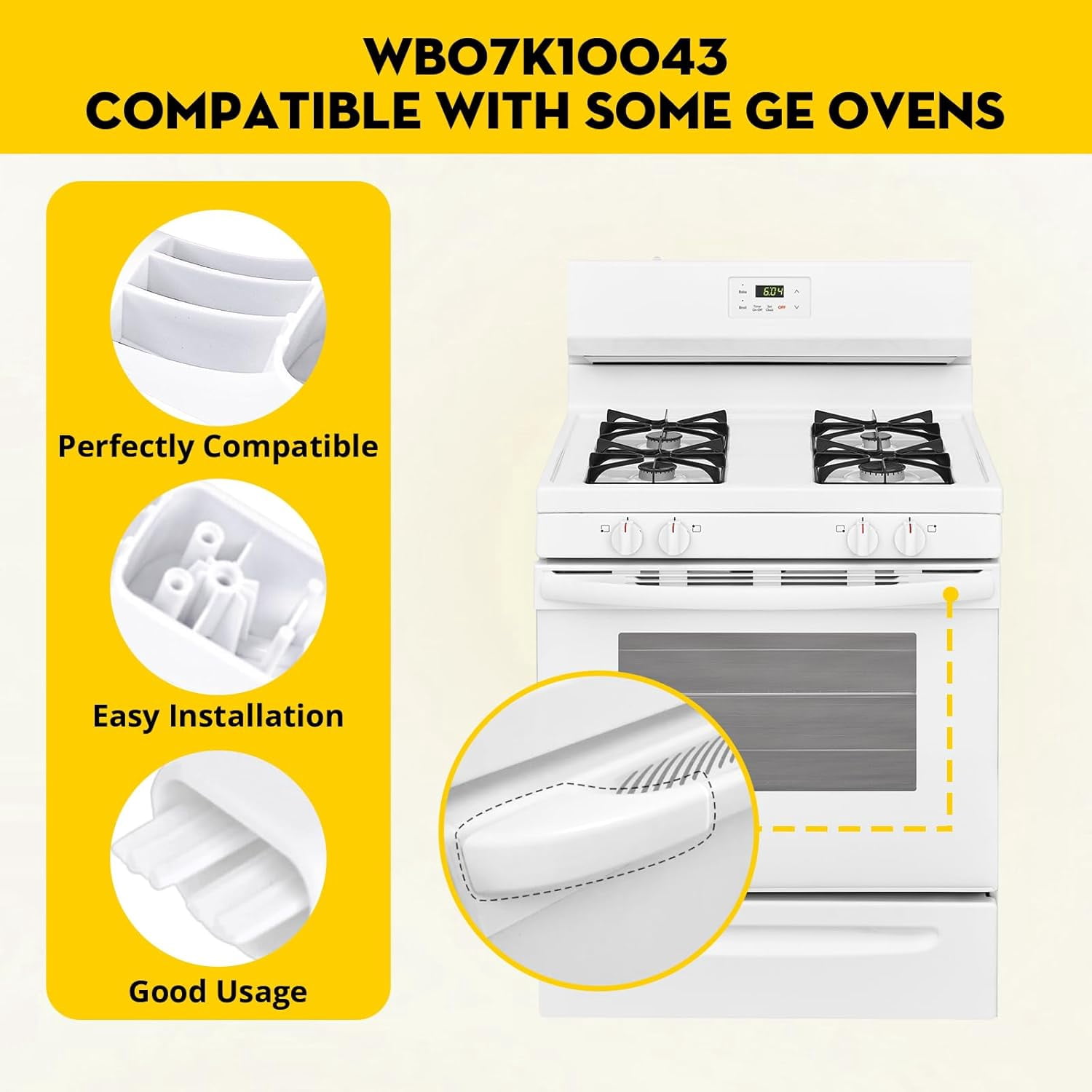 Aniceparthy 2Pcs Whole Parts Oven End Cap Handle (White) Part # WB07K10043 Replacement and Fit for Some GE Ovens Replaces AP3140301, 242805, AH228368, EA228368, PS228368, WB07T10144