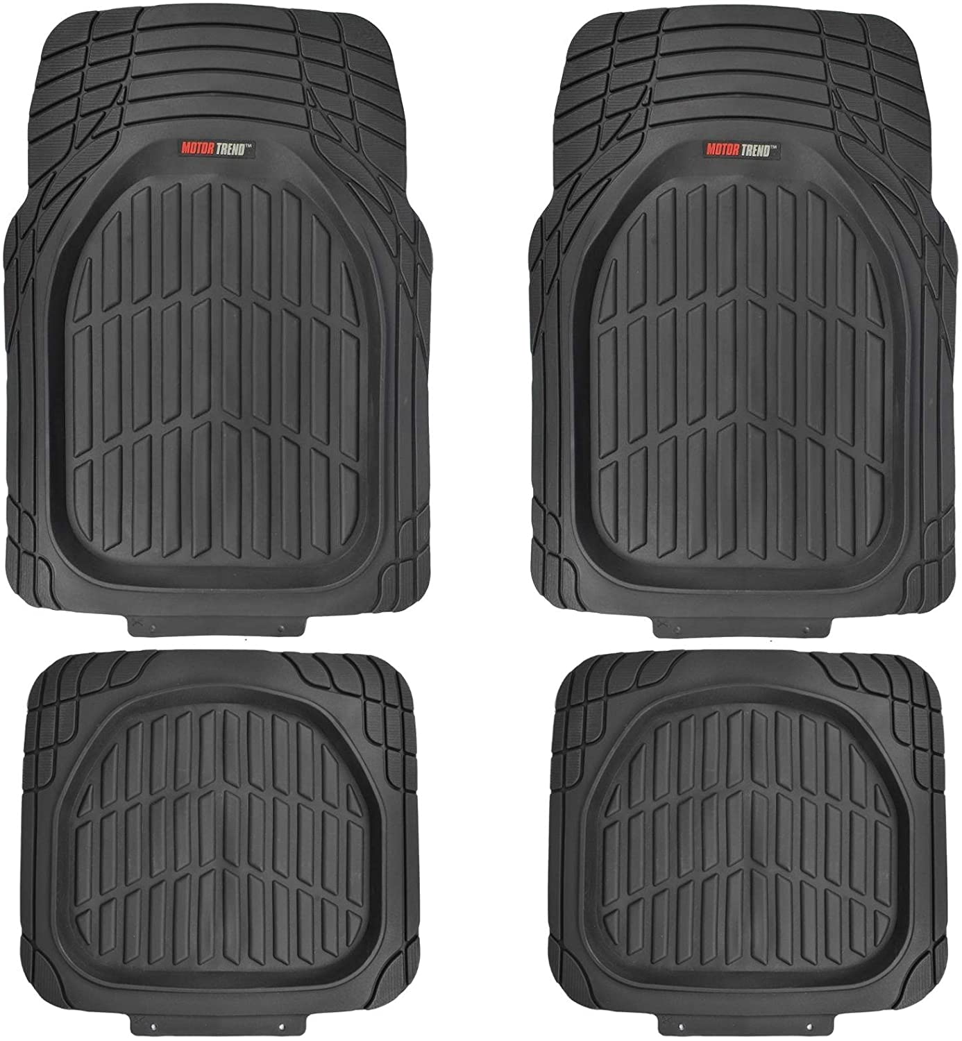 Motor Trend FlexTough Deep Dish Heavy Duty Rubber Floor Mats  Cargo Liner  For Trunk All Weather (Black) Complete Coverage Set