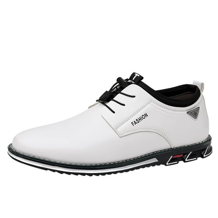 

SEMIMAY Fashion Style Men s Breathable Comfortable Business Lace Up Work Leisure Solid Color Leather Shoes White