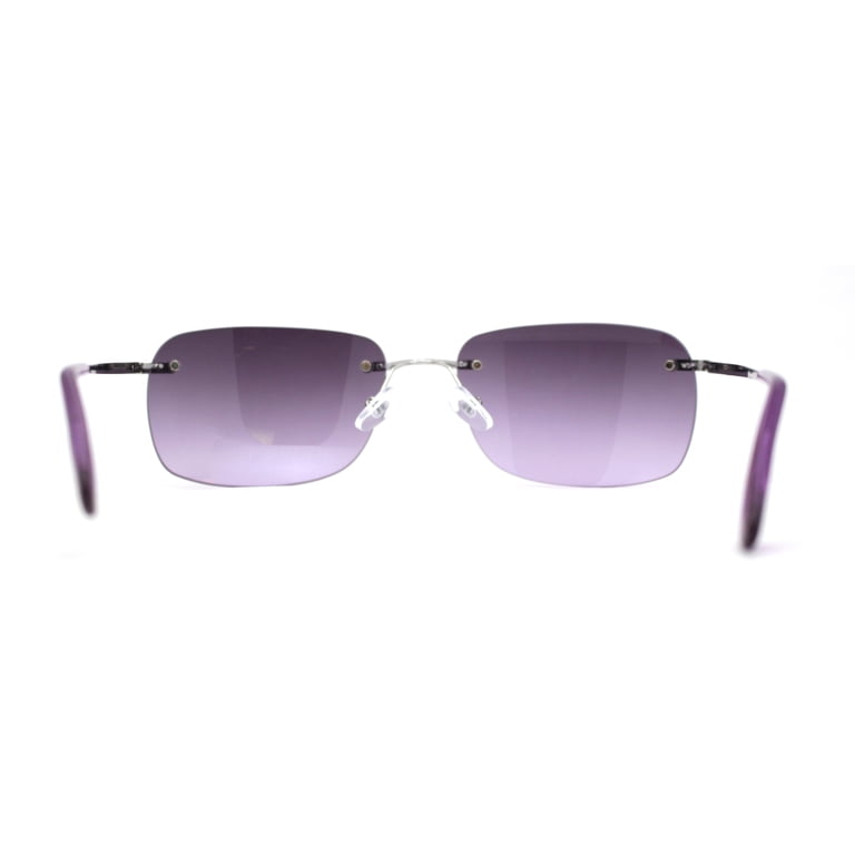 Womens Rimless Narrow Rectangle 90s Retro Sunglasses Silver  display picture 2