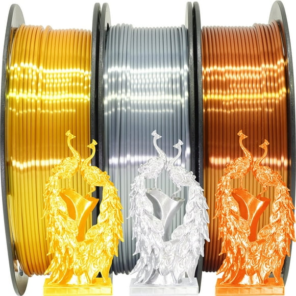 Filament PLA Soie or Argent Cuivre Brillant, 1.75mm Filament d'Imprimante 3D, Chaque Bobine 0.5kg, Lot de 3 Bobines, avec un Outil 3D pour Enlever Ou Coller MIKA3D