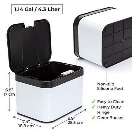 YURKURA Compost Bin - Indoor Home Organic Waste Bucket - Small & Light Trash Container for Kitchen Countertops - Tight Lid for Odor Control, Quick & Easy to Open, Inner Liner Cleaning (White/Black)