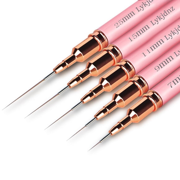 Pinceles delineadores para nail art Lykjdnz, 5 piezas, rosa, 7-25 mm