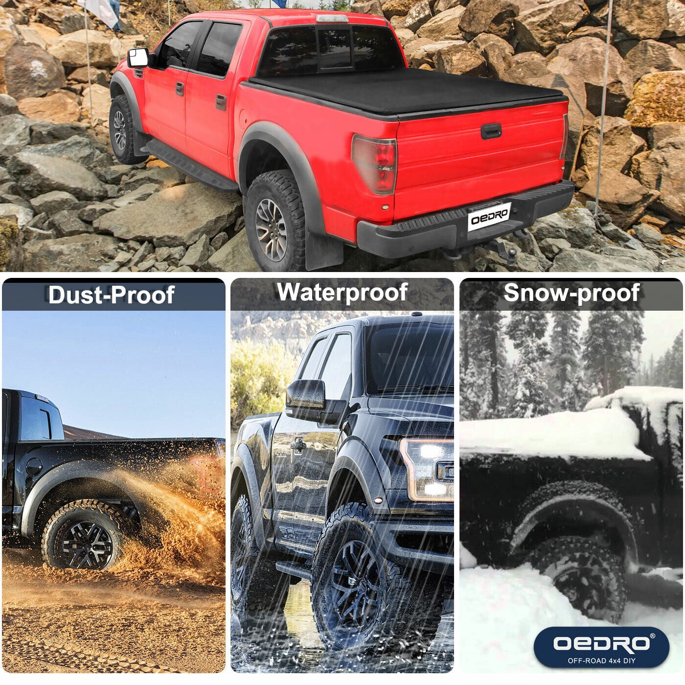 RVNI 8 Ft Soft Quad Fold Truck Bed Tonneau Cover for 2002-2023 Dodge Ram 1500 /Ram 2500 3500