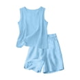 thumbnail image 4 of UACY Girls Linen Set 2 Piece Outfits Sleeveless Camisole Elastic Waist Knee Wide Leg Shorts Summer Outfit (Blue, 5-6 Years), 4 of 7