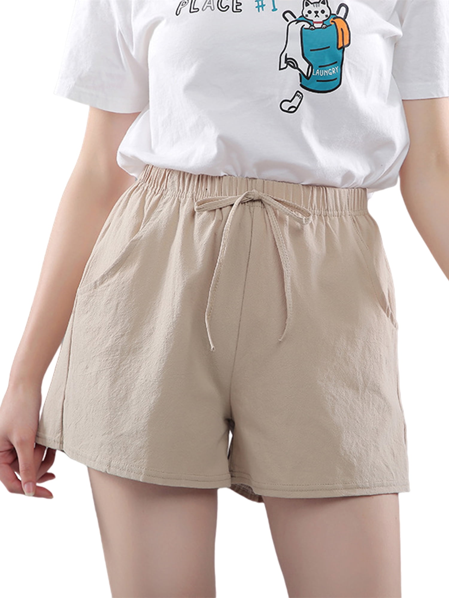 Aiybao Womens Casual Shorts Summer Drawstring Elastic Waist Comfy Short with Pockets