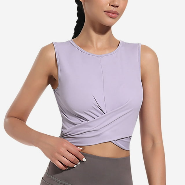 Timegard Womens Tank Tops Summer Workout Stretch Ruched Cropped Tops Sleeveless Athletic Running Tee
