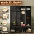 thumbnail image 4 of 75"H Farmhouse Hall Tree with Bench and Shoe Storage, 4-in-1 Entryway Bench with Coat Rack, 4 Hooks and 8 Doors for Mudroom Hallway, Black, 4 of 7