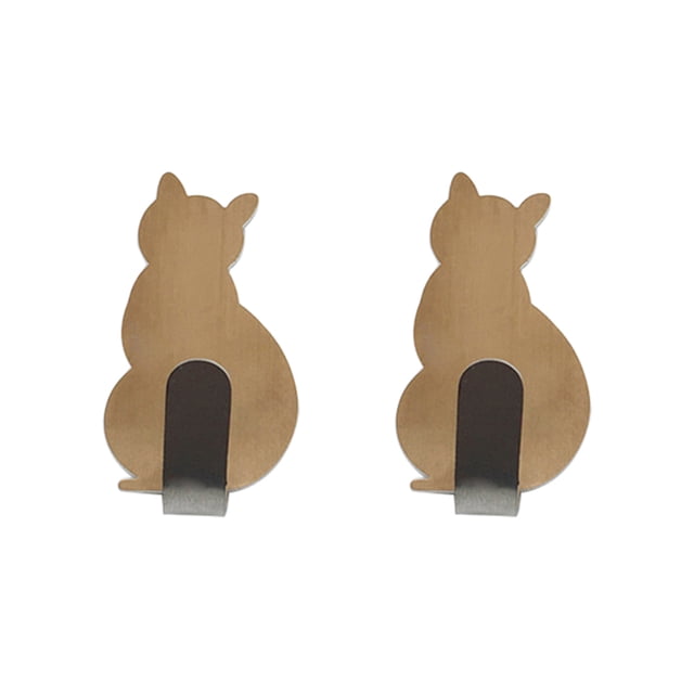 Visland 2Pcs Hook Sturdy Strong Adhesive Cat Design Stainless Steel Sticky Hook for Kitchen