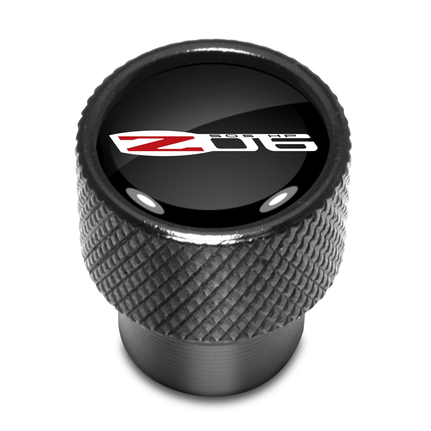 Chevrolet Corvette C6 Z06 Logo in Black on Black Aluminum Tire Valve Stem Caps