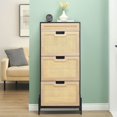 thumbnail image 2 of Qinaqin Rattan Shoe Gabinete con 3 Vuelco Puerta 1 Cajón de Profundidad Madera Free Pie Racks Organizador Almacenamiento Rack para Entryway cm Alturaallway, 2 of 6
