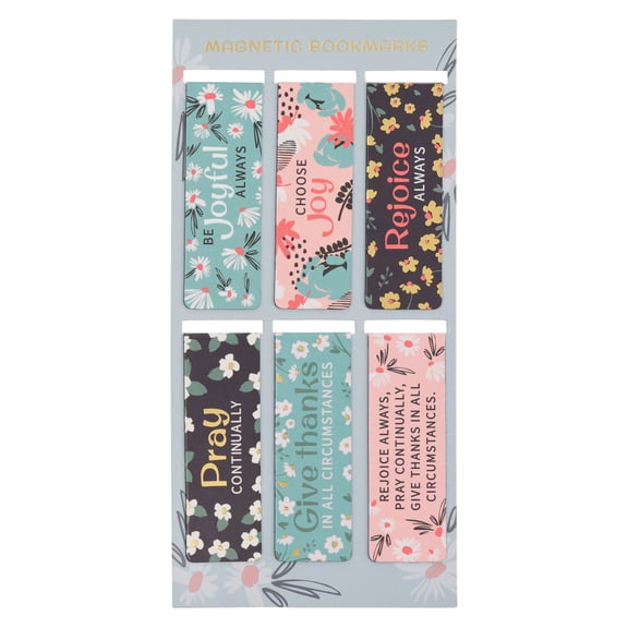 Christian Art Gifts Inspirational Magnetic Bookmark Set “Be Joyful Always” Floral Bible Page Markers Multicolor Floral Design Set Hardcover