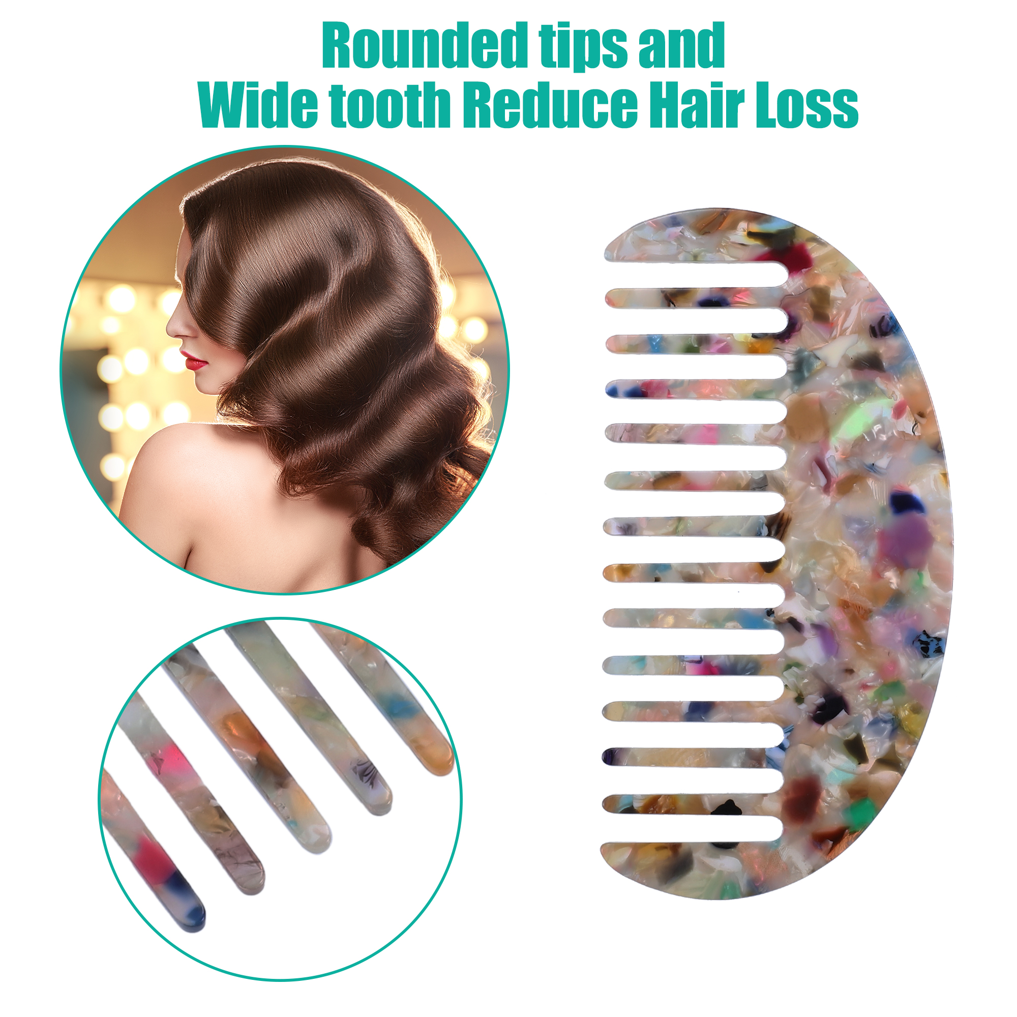 Unique Bargains 2Pcs Hair Comb Wide Tooth Anti-Static Thick Curly Hair Detangling Comb Multicolor