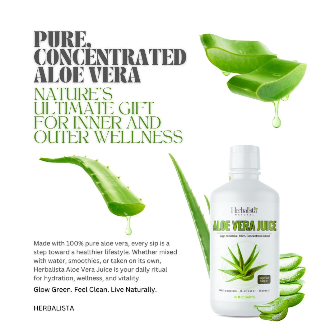 Herbalista Viral New! Aloe Vera Juice (UnFlavored) 32 Oz (960ml) - 100% Natural Jugo de Sabila