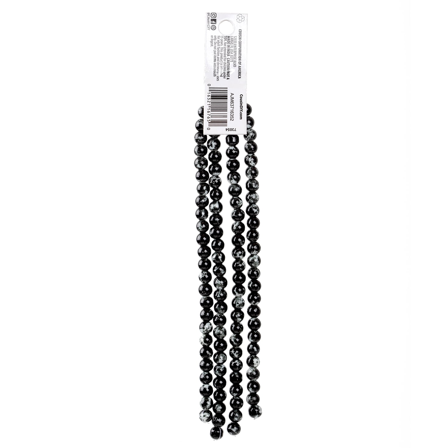 Cousin DIY Splatter Glass Bead Strand, Black/White, Unisex, 100 Pieces - 28.5in