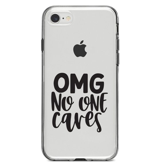 DistinctInk Clear Shockproof Hybrid Case for iPhone 7 8 SE (2020 Model) 4.7" Screen TPU Bumper Acrylic Back Tempered Glass Screen Protector - OMG No One Cares - Black