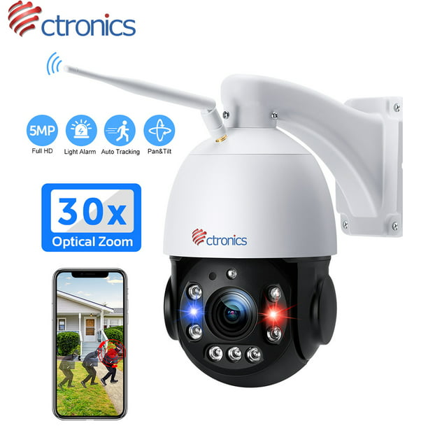 5MP 30X Zoom】 Security Camera Ctronics PTZ Home Security Camera WiFi 492ft Night Vision with IR Laser Light Human Detection & Auto Tracking Sound & Light Alarm Audio IP66(295C) -