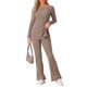 thumbnail image 2 of Conjunto de lounge de punto acanalado para mujer INSPIRE CHIC, con top de mangas largas y pantalones, conjunto de pijama de dos piezas, XS, marrón, 2 of 5
