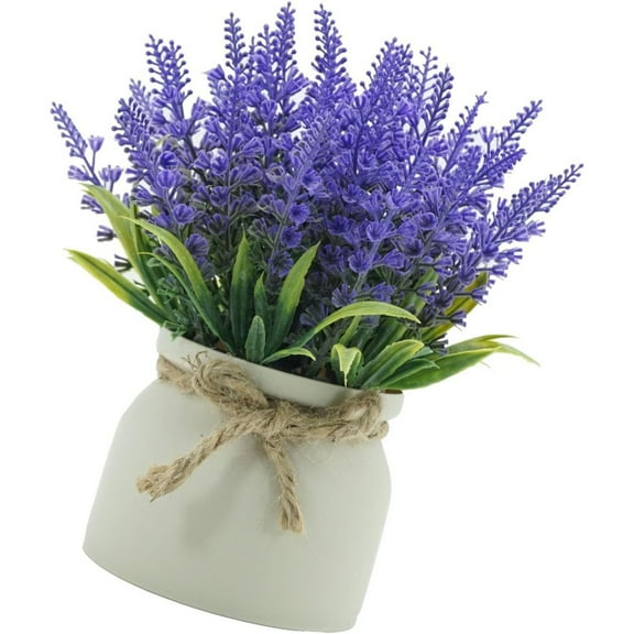 Artificial Lavender Flowers Small Fake Plant Potted for Bathroom Kitchen Bedroom Farmhouse Shelves Desk Office Decor(1pack)