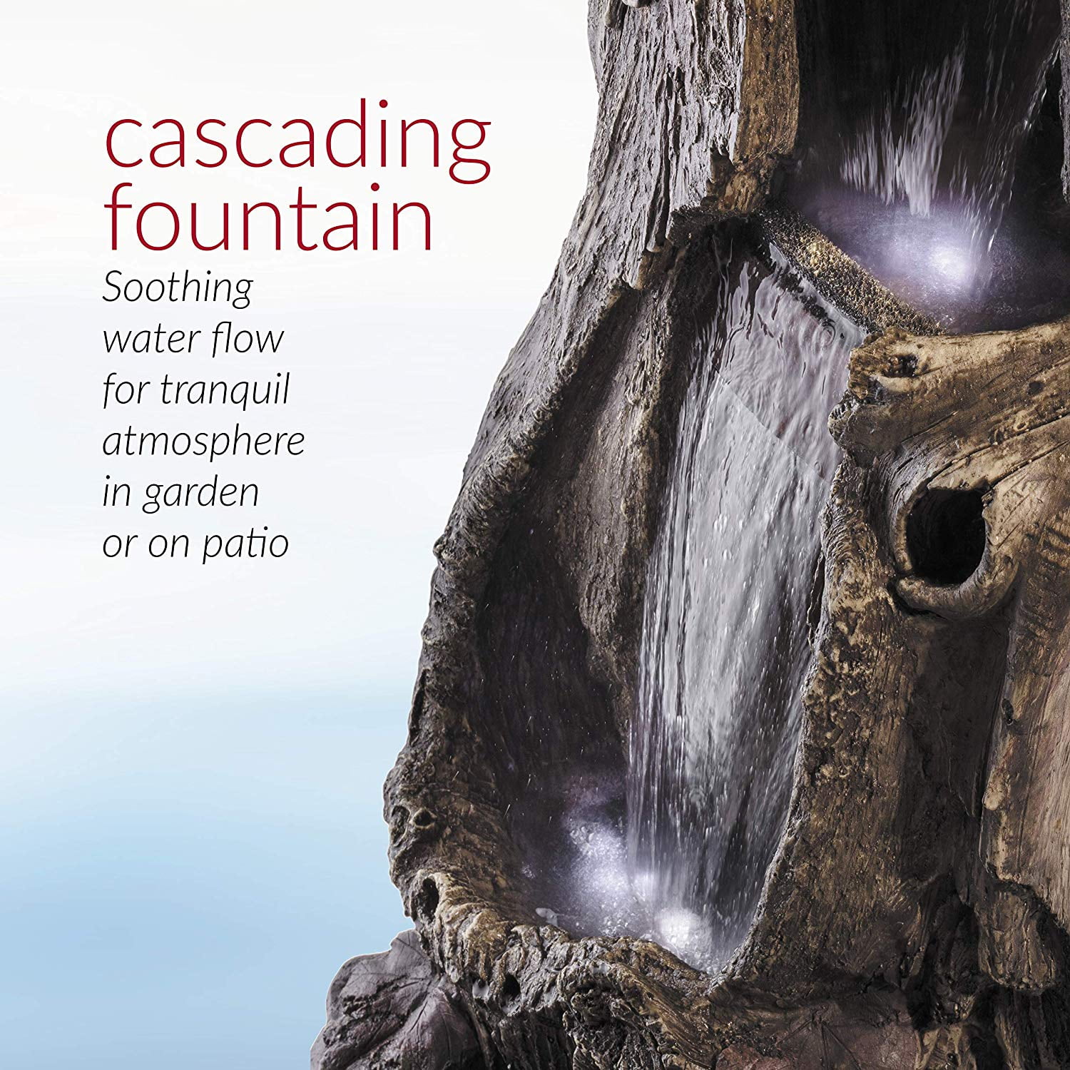 Alpine Corporation Outdoor 3-Tier Tree Trunk Water Fountain with LED Lights