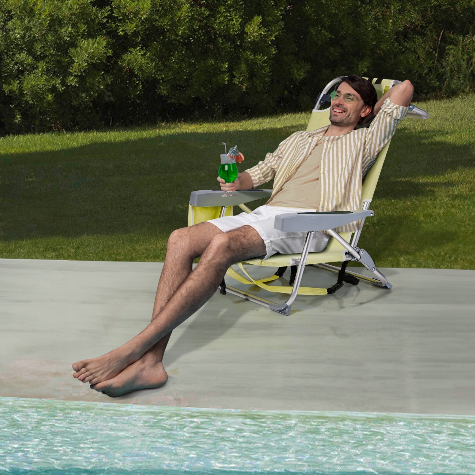 Beach Chair, Oxford Cloth Silver White Aluminum Tube Bearing 100kg, 63*65*82cm