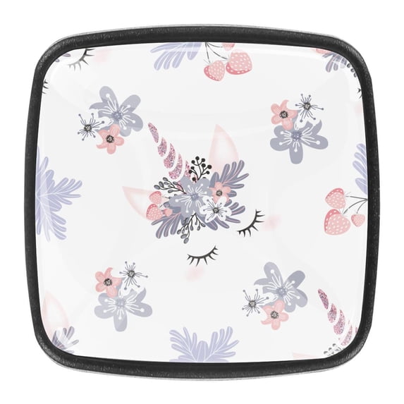 4 Pcs Square Cabinet Handle Cupboard Knob Drawer Pulls Handle Unicorn Drawer Knobs with Screws Furniture Decoration