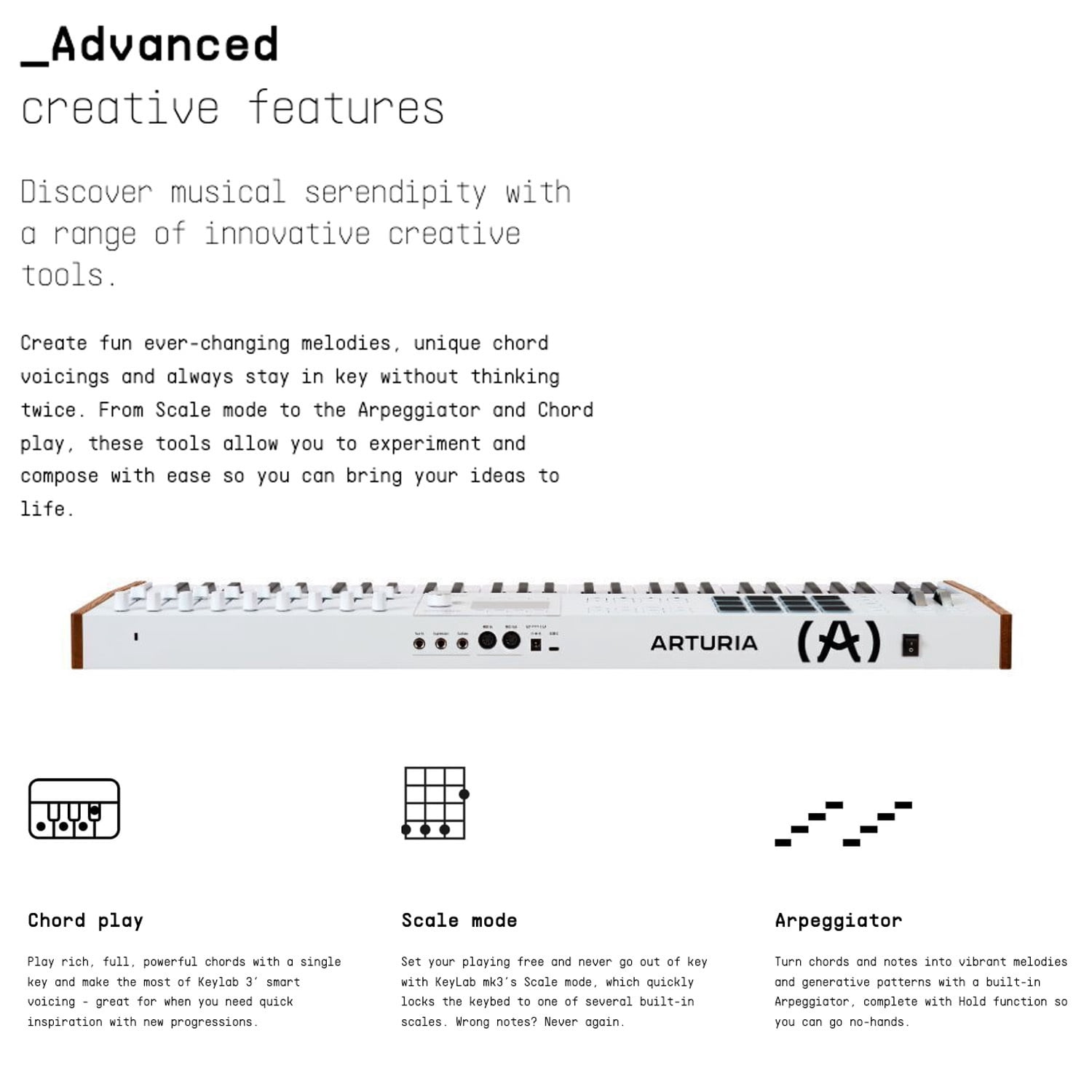 Arturia KeyLab Mk3 61 Keyboard MIDI Controller with DAW Integration and Enhanced Keybed (White) Bundle with Keyboard Piano Style Sustain Pedal, Keyboard Dust Cover, and 10 Feet MIDI Cable (4 Items)