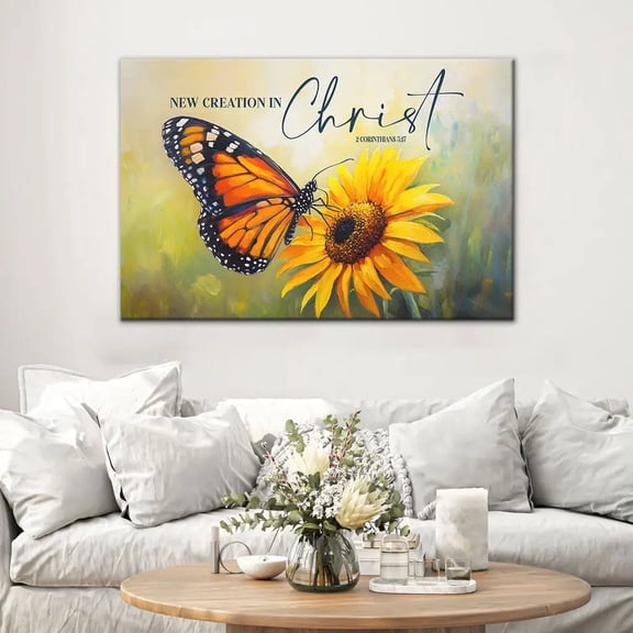 2 Corinthians 5:17 New Creation Butterfly Canvas, Bible Verse Wall Art, Christian Decor
