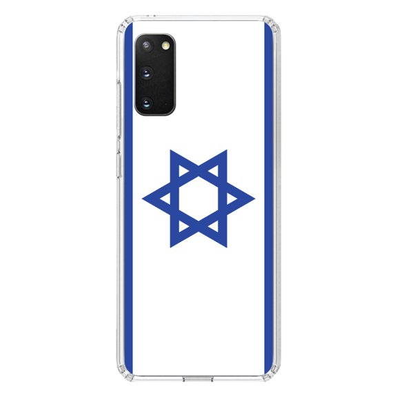 DistinctInk Clear Shockproof Hybrid Case for Galaxy S20 / S20 5G (6.2" Screen) - TPU Bumper, Acrylic Back, Tempered Glass Screen Protector - Israel Israeli Flag - Israel