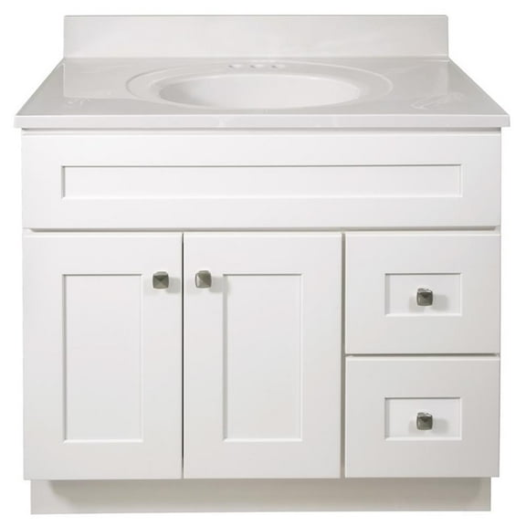 Pemberly Row Vanity Cabinet in White with Cultured Marble Top Fully Assembled