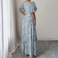 thumbnail image 3 of Womens Summer Dresses, Floral Chiffon Long Maxi Dress, Square Neck Puff Sleeve Ruched Waist Flowy Dress Navy M, 3 of 6