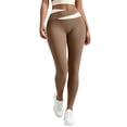 thumbnail image 3 of Womens Yoga Pants, High Rise Elastic Waist Casual Leggings with Color Block Design, Active Pants for Yoga Workout Training | VerBelle,Khaki L, 3 of 8