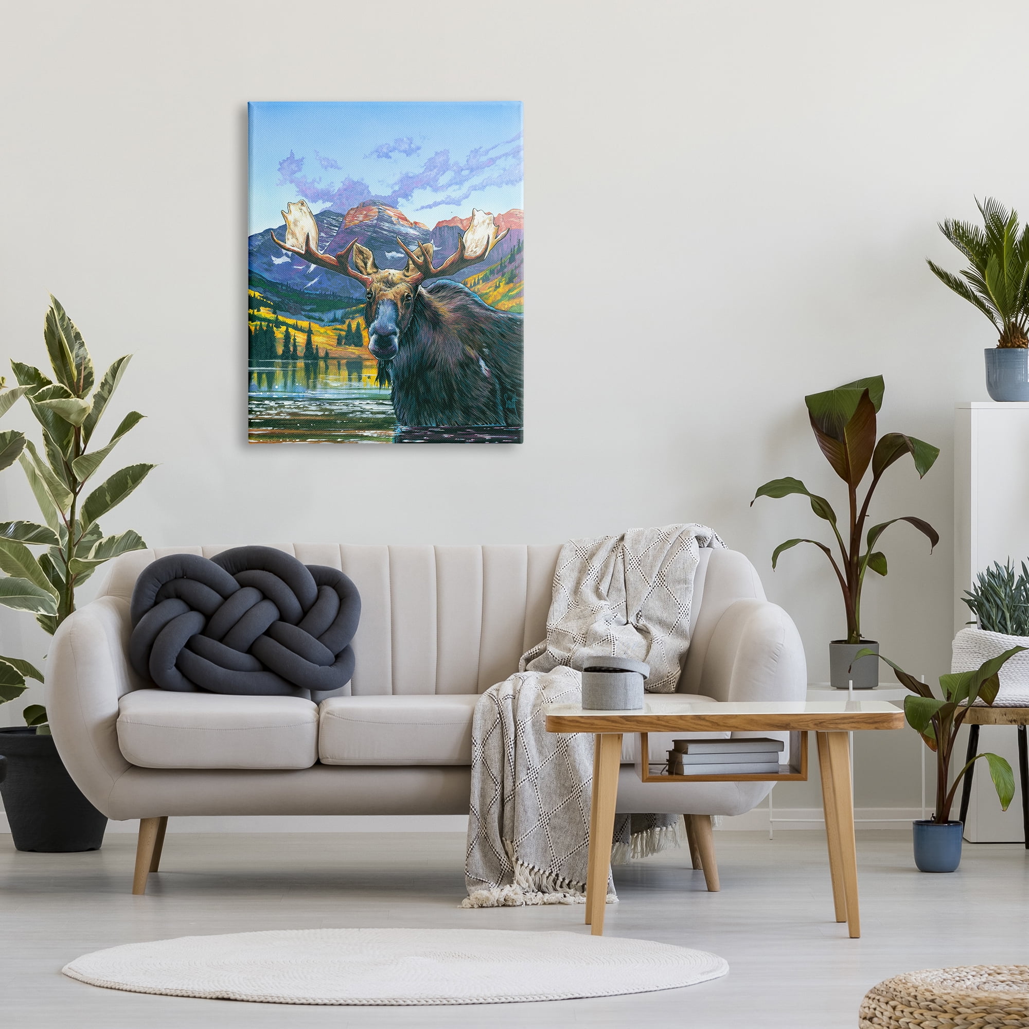 Stupell Industries Moose in River Painting Animals & Insects Painting Gallery Wrapped Canvas Print Wall Art, 30 x 40