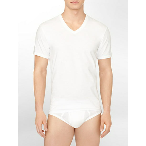 Calvin Klein Men's Undershirts 3 Pack Cotton Classics V-Neck T-Shirts,  White, Small 
