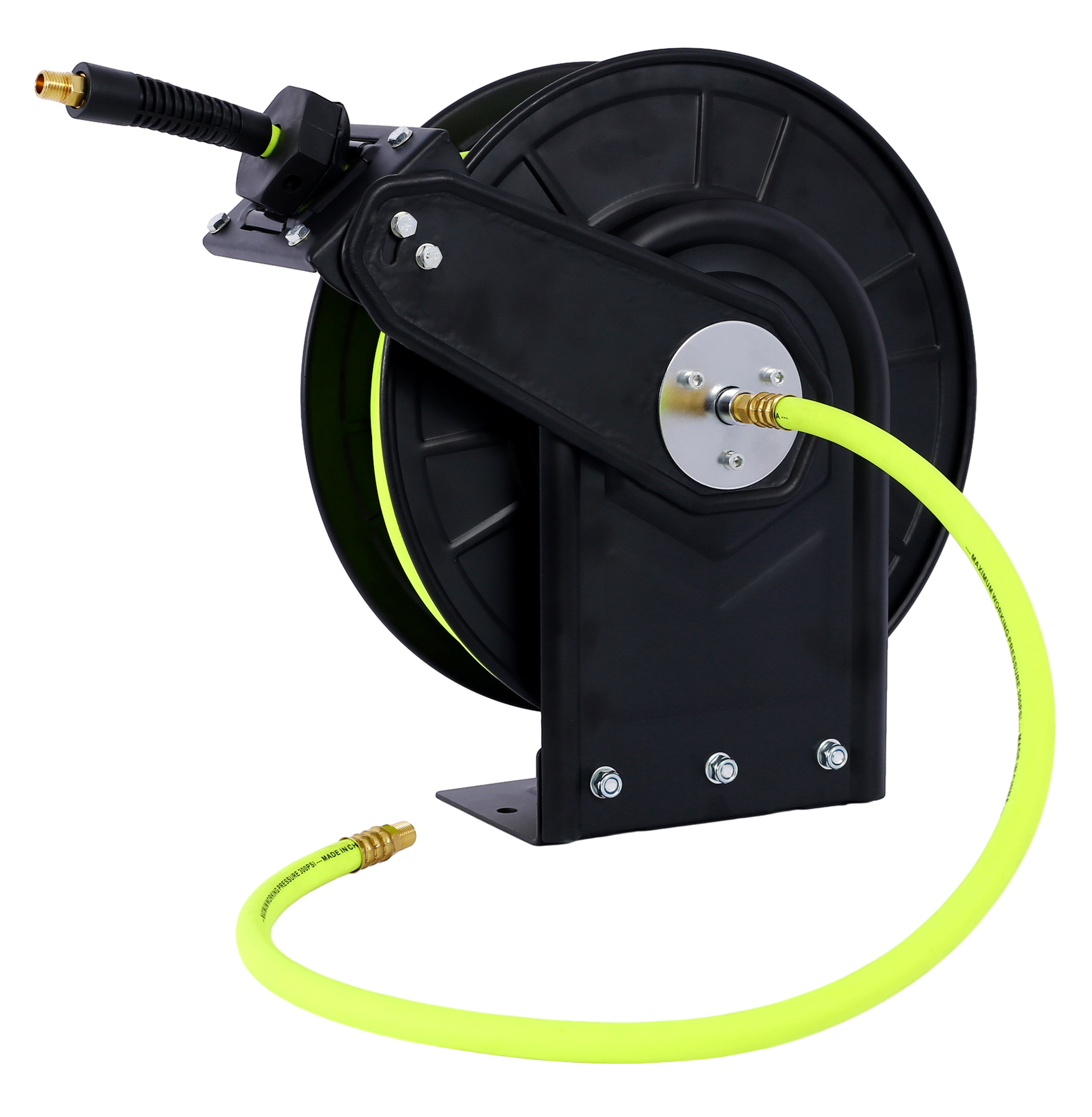 Air Hose Reel 50ft 3/8in, Heavy Duty Steel Auto Rewind, Industrial Rubber Hose 300 PSI