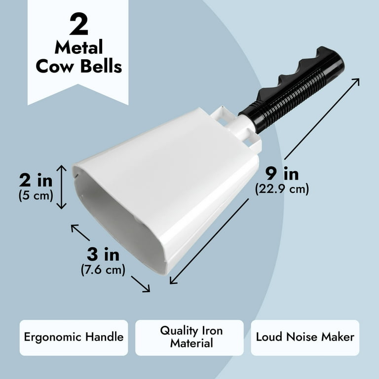 2 Pack 9-inch Cowbells for Sporting Events, Percussion Noise Makers with  Handle for Football Games, Stadiums (White) 
