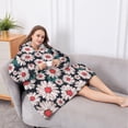 thumbnail image 5 of Oversized Wearable Blanket Hoodie,Black Daisy Flower Retro Pattern Sherpa Blanket Hoodie with Super Pockets,Super Warm Fuzzy Pullover for Women & Men, 5 of 6