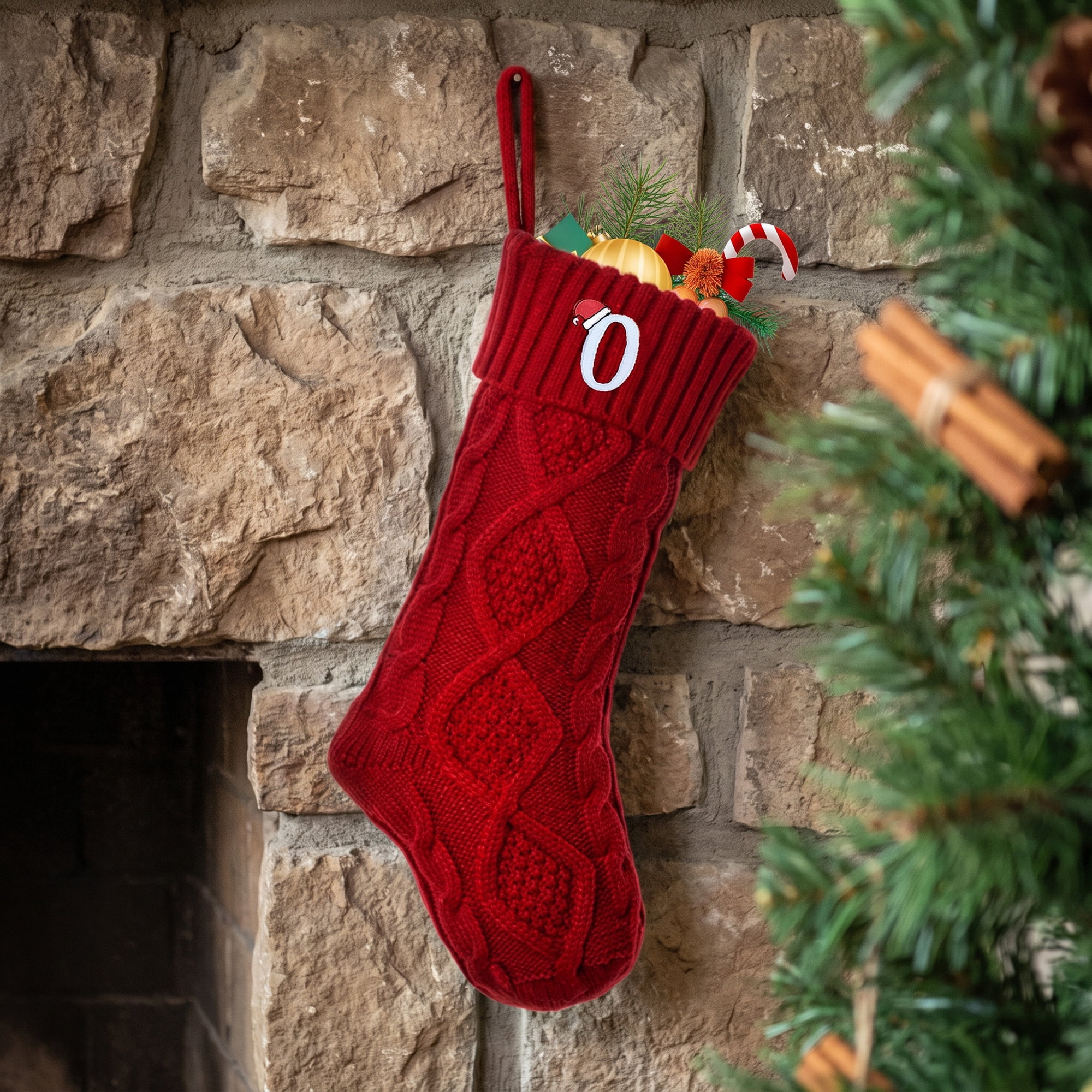 Unique Bargains Canine Bone Christmas Stocking Luxury Puppy Holiday Keepsake Sack Red Letter O 17"