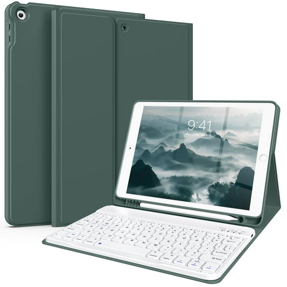 KenKe Keyboard Case for iPad 9th Generation 2021/8th Gen 2020/7th Gen 2019 10.2 Inch, Detachable Wireless Bluetooth Keyboard, Stand Folio Keyboard Cover with Pencil Holder, Auto Sleep/Wake, Dark Green